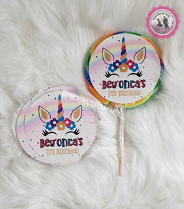 Rainbow unicorn jumbo cicus lollipop stickers-digital-printed-unicorn party favors-unicorn birthday-princess lollipops-princess suckers
