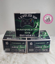 Load image into Gallery viewer, level up video game shoe box party favors-video game gift box favors-digital-printed-gamers party favor boxes-level up-video game birthday
