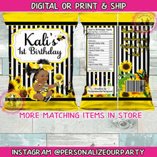 Load image into Gallery viewer, African American sunflower shower chip bag/wrappers-sunflower chip bag-sunflower party favors-sunflower birthday-sunflower favors-party bags
