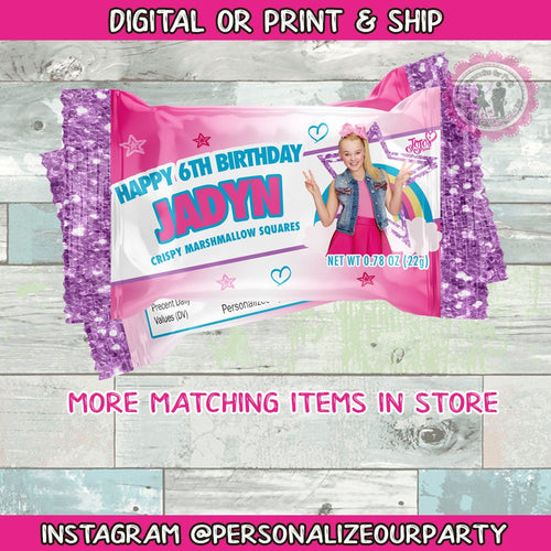 Jojo Siwa inspired rice krispie treats/wrappers-jojo siwa party favors-jojo siwa party supplies-rice krispie treat-jojo siwa birthday favors