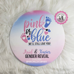 Pink or blue gender reveal charger plate inserts-pink or blue we love gender reveal favors-charger plates-gender reveal favors-digital-print