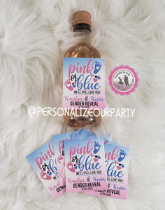 Gender reveal moscato wine bottle labels-Pink or blue gender reveal-gender reveal party favors-pink or blue gender reveal-digital-printed