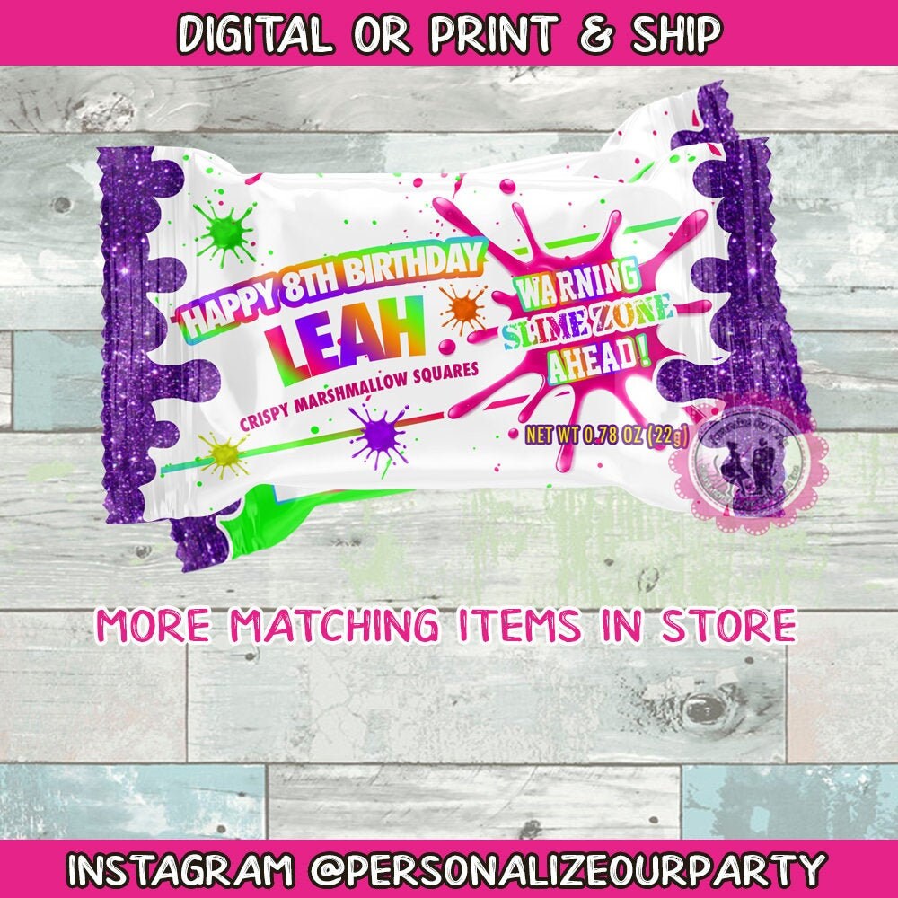 slime party rice krispy treats/wrappers-slime party favors-slime birthday-slime party treats-digital party favors-printed-slime-glow party