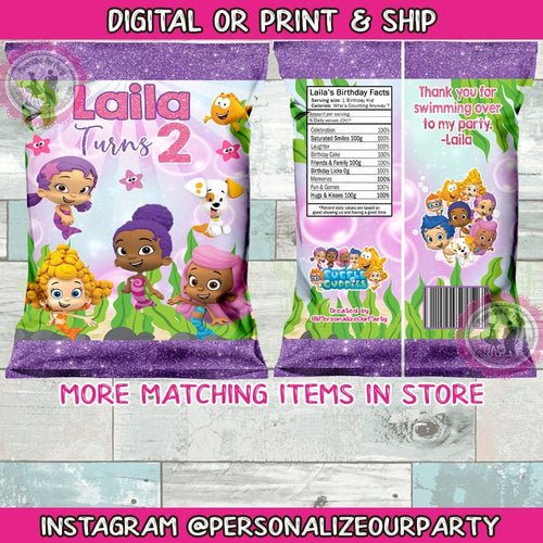 girls bubble guppies chip bags/wrappers-digital-printed-bubble guppies party-bubble guppies birthday party-bubble guppies party bags-party