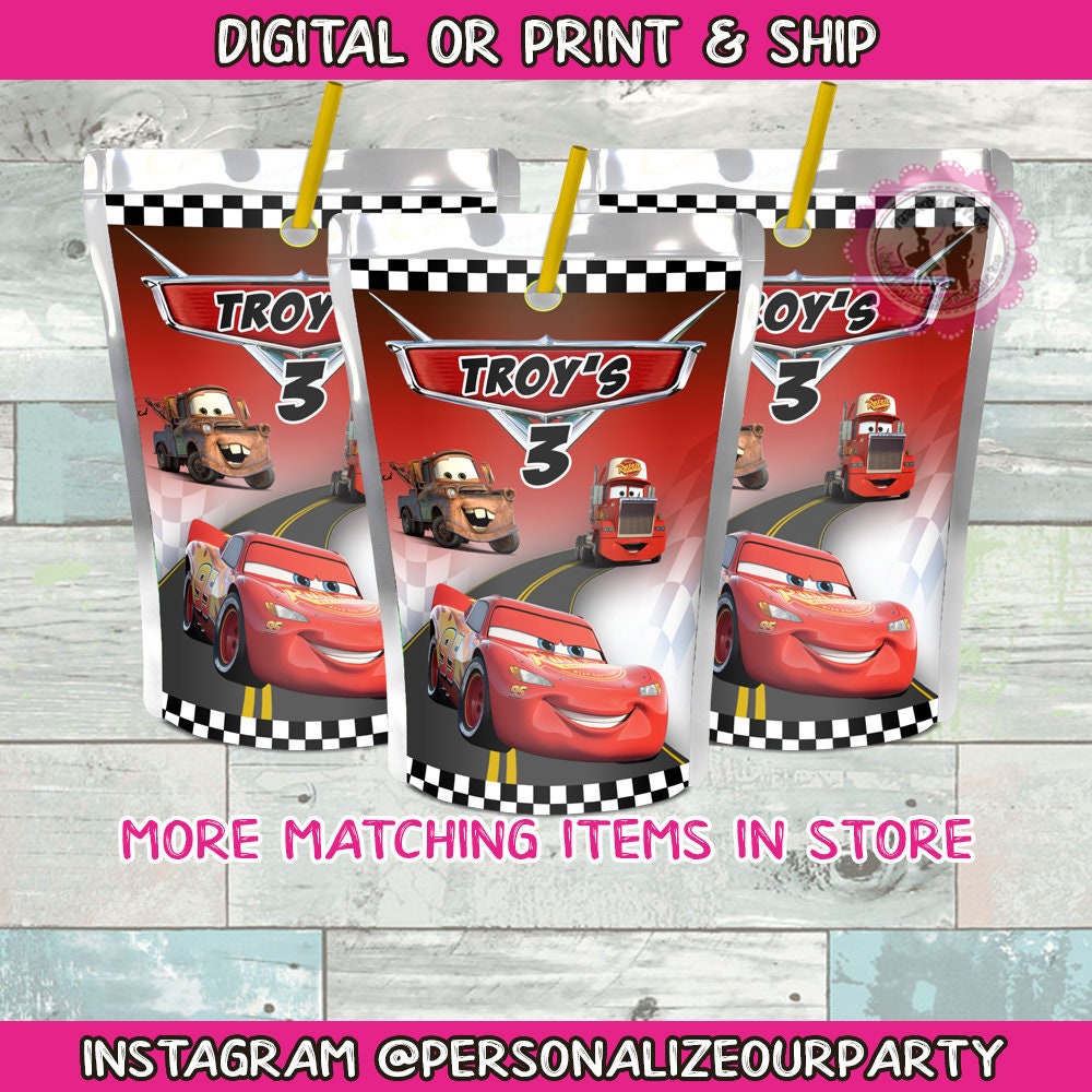 cars inspired capri sun labels-cars party favors cars juice pouches-digital or print- race car birthday party favors-cars treat bag favors-