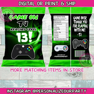 Video game level up chip bags/chip bag wrappers-game on party supplies-video game party favors-level up party favors-gaming party-digital