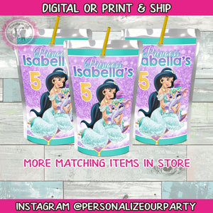 Princess Jasmine juice pouch labels-digital-printed-princess party favors-princess juice-princess jasmine party favors-princess birthday