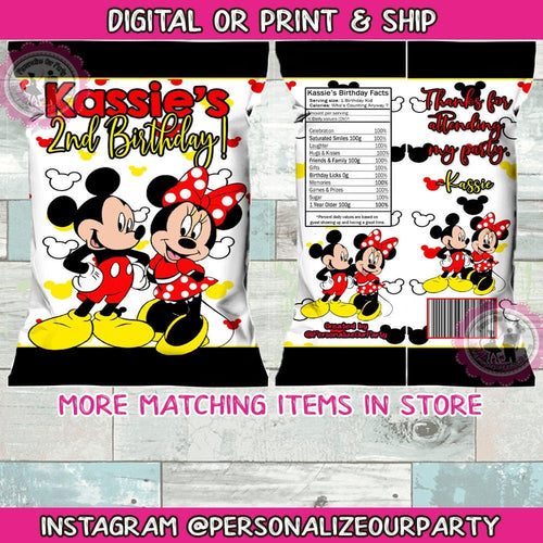 mickey & minnie mouse chip bags-digital-printed-minnie mouse birthday party favors-custom chip bags-party bags minnie treat bags-candy bags