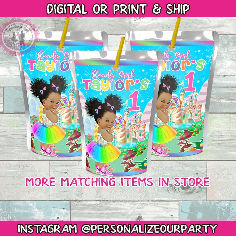 candy land capri sun juice labels-digital print-candy land party favors-baby girl candy land party-candy land party-candy land-candyland