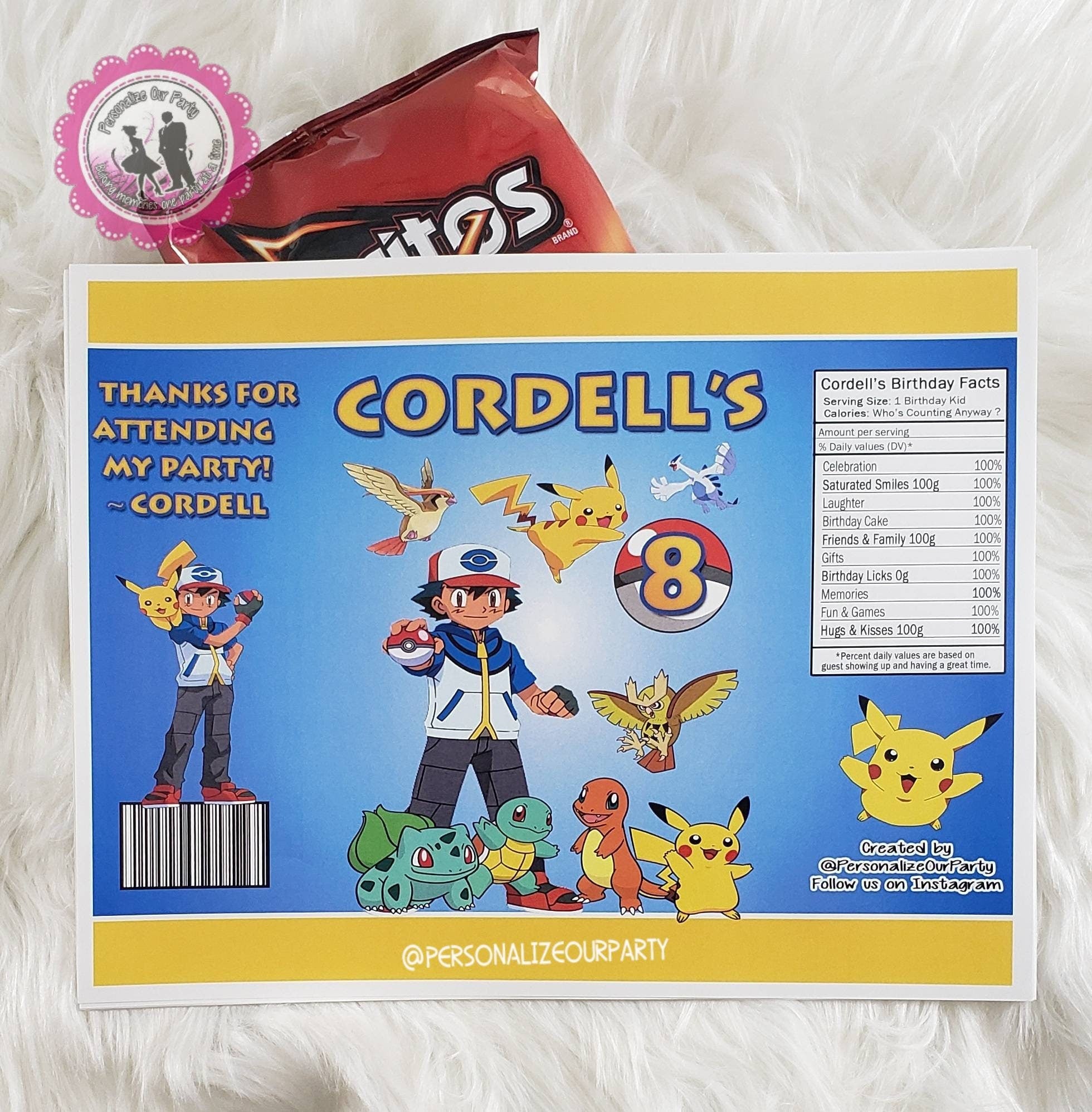 Pokemon inspired chip bag wrappers-digital-printed-pokemon party favor Personalize Our Party Pokemon inspired chip bag wrappers-digital-printed-pokemon party favor Personalize Our Party