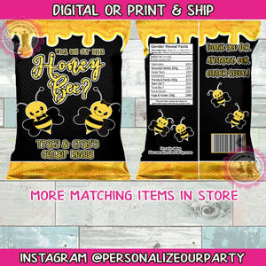Bee gender reveal chip bags/wrappers-digital-print-what will baby bee-bee party favors-bumble bee snack bags-gender revael party favors-bee