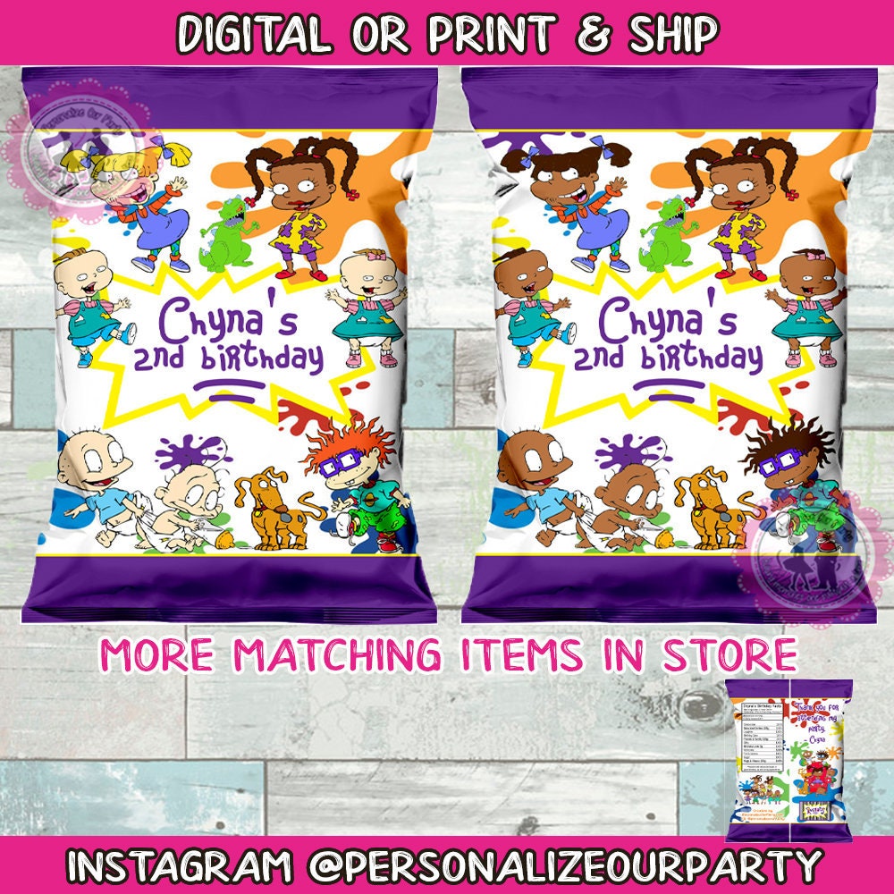 Rugrats chip bags-African American rugrats-digital-print-rugrats baby shower-rugrats party bags-rugrats party favors-rugrats favor bags