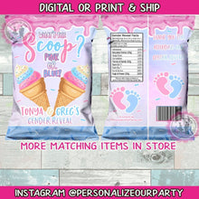 Load image into Gallery viewer, What&#39;s the scoop ice cream gender reveal chip bags/wrappers-digital-print-pink or blue-gender reveal party-gender reveal party bag favors
