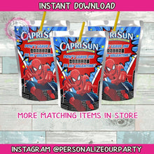 Load image into Gallery viewer, spiderman valentines capri sun instant download-valentines party-juice pouches-spider man party favors-capri sun stickers-capri sun labels-