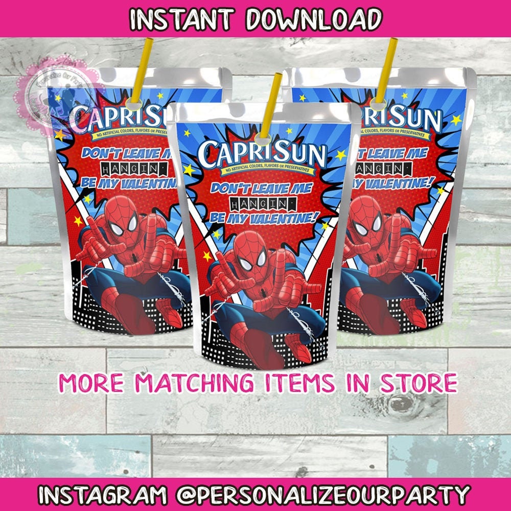 spiderman valentines capri sun instant download-valentines party-juice pouches-spider man party favors-capri sun stickers-capri sun labels-