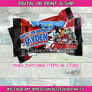 Avengers rice krispy treats/wrappers-avengers party favors-digital-print-avengers birthday-avengers party supplies-treat bag favors-avengers