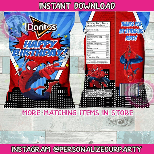 INSTANT DOWNLOAD Spider-man chip bag-spider man party favors-spider man favor bags-spider man birthday party-spider man chip bags