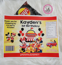 Load image into Gallery viewer, Mickey &amp; Minnie mouse carnival chip bag wrappers-digital-print-mickey mouse party favors-mickey mouse party decor-personalized chip bags