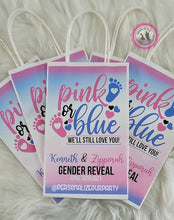 Load image into Gallery viewer, Pink or blue gender reveal gift bags-gift bag labels-gender reveal party favors-pink or blue we love you-boy or girl gender reveal favors
