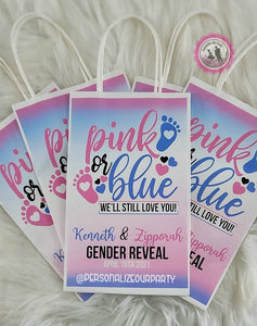 Pink or blue gender reveal gift bags-gift bag labels-gender reveal party favors-pink or blue we love you-boy or girl gender reveal favors