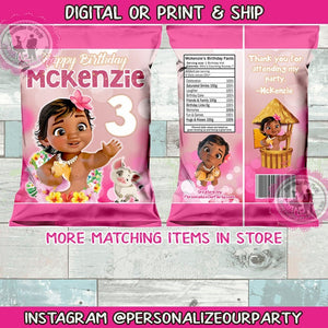 Baby moana chip bags/wrappers-baby moana party favors-1st birthday-digital-print-girls first birthday-baby moana party favors-luau party