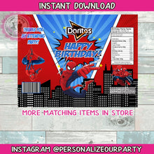 Load image into Gallery viewer, INSTANT DOWNLOAD Spider-man chip bag-spider man party favors-spider man favor bags-spider man birthday party-spider man chip bags
