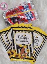 Load image into Gallery viewer, African American baby girl Sunflower juice pouch stickers-suflower party favors-1st birthday-first birthday party-sunflower party favors