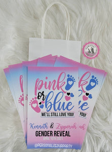 Pink or blue gender reveal gift bags-gift bag labels-gender reveal party favors-pink or blue we love you-boy or girl gender reveal favors