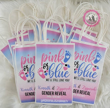 Load image into Gallery viewer, Pink or blue gender reveal gift bags-gift bag labels-gender reveal party favors-pink or blue we love you-boy or girl gender reveal favors