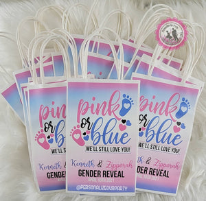 Pink or blue gender reveal gift bags-gift bag labels-gender reveal party favors-pink or blue we love you-boy or girl gender reveal favors