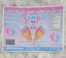Load image into Gallery viewer, What&#39;s the scoop ice cream gender reveal chip bags/wrappers-digital-print-pink or blue-gender reveal party-gender reveal party bag favors