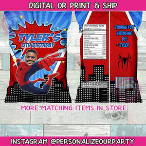 Spider-man chip bag/wrappers-spiderman party favors-spider man birthday-spider man party supplies-digital-print-custom chip bags-spiderman