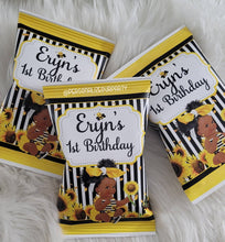 Load image into Gallery viewer, African American sunflower shower chip bag/wrappers-sunflower chip bag-sunflower party favors-sunflower birthday-sunflower favors-party bags
