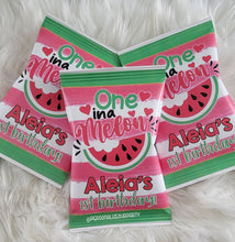 Load image into Gallery viewer, one in a melon chip bags/wrappers-one in a melon party favors-watermelon party-1st birthday-digital-printed-one in a melon-first birthday