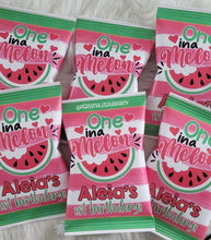 Load image into Gallery viewer, one in a melon chip bags/wrappers-one in a melon party favors-watermelon party-1st birthday-digital-printed-one in a melon-first birthday