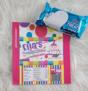 candy landy rice krispy treat/wrappers-candy land party favors-candy landy 1st birthday-candy land-candy land chip bags-rice krispie treats
