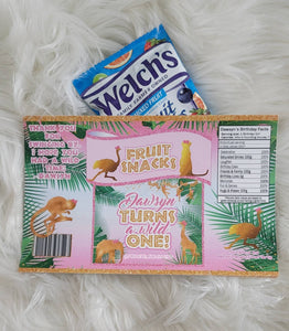 wild one fruit snacks/wrappers-wild party-safari party favors-jungle party-safari girls party-digital-print-four ever wild birthday-party