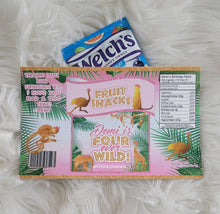 Load image into Gallery viewer, Four ever wild fruit snacks/wrappers-wild one party-safari party favor-jungle party-safari girls party-digital-print-four ever wild birthday