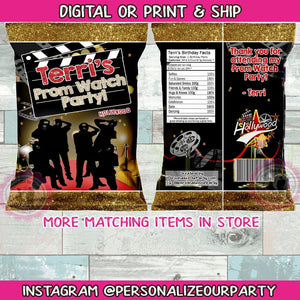 Hollywood prom red carpet chip bags/wrappers-hollywood party favors-digital-print-prom watch party-prom favors-prom send off favors-birthday