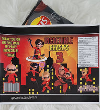 Load image into Gallery viewer, Incredibles 2 chip bags/chip bag wrappers-incredibles 2 party favors-incredibles 2 birthday-incredibles party favors-digital-printed