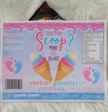 Load image into Gallery viewer, What&#39;s the scoop ice cream gender reveal chip bags/wrappers-digital-print-pink or blue-gender reveal party-gender reveal party bag favors