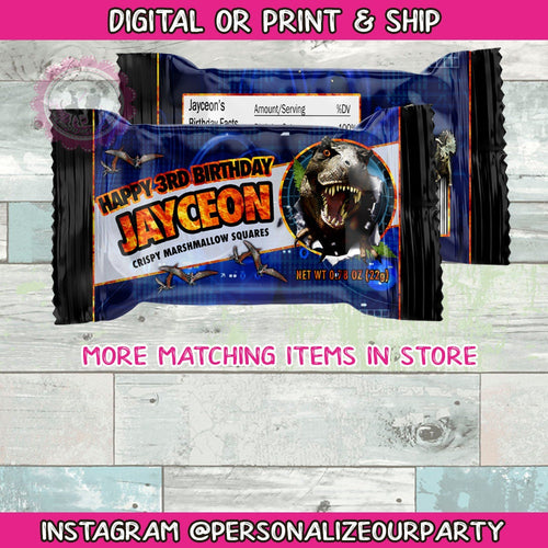 Dinosaur rice krispy treats/wrappers-digital-print-Jurassic world inspired party bags-Jurassic park-dinosaur party favors-gift bag favors