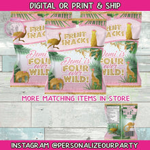 Load image into Gallery viewer, Four ever wild fruit snacks/wrappers-wild one party-safari party favor-jungle party-safari girls party-digital-print-four ever wild birthday