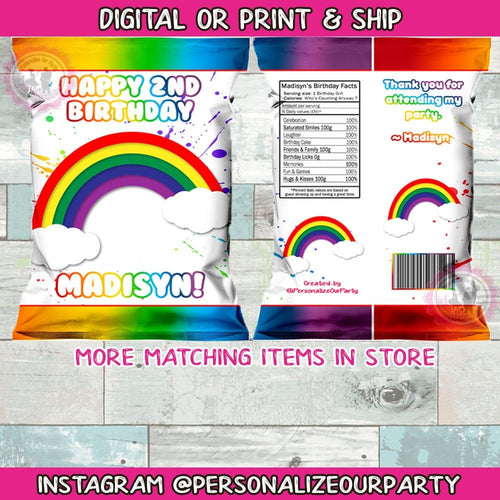 Rainbow chip bag/wrappers-rainbow party favors-rainbow birthday-rainbow treat bags-digital-print-rainbow candy bags-rainbow loot bags-rain