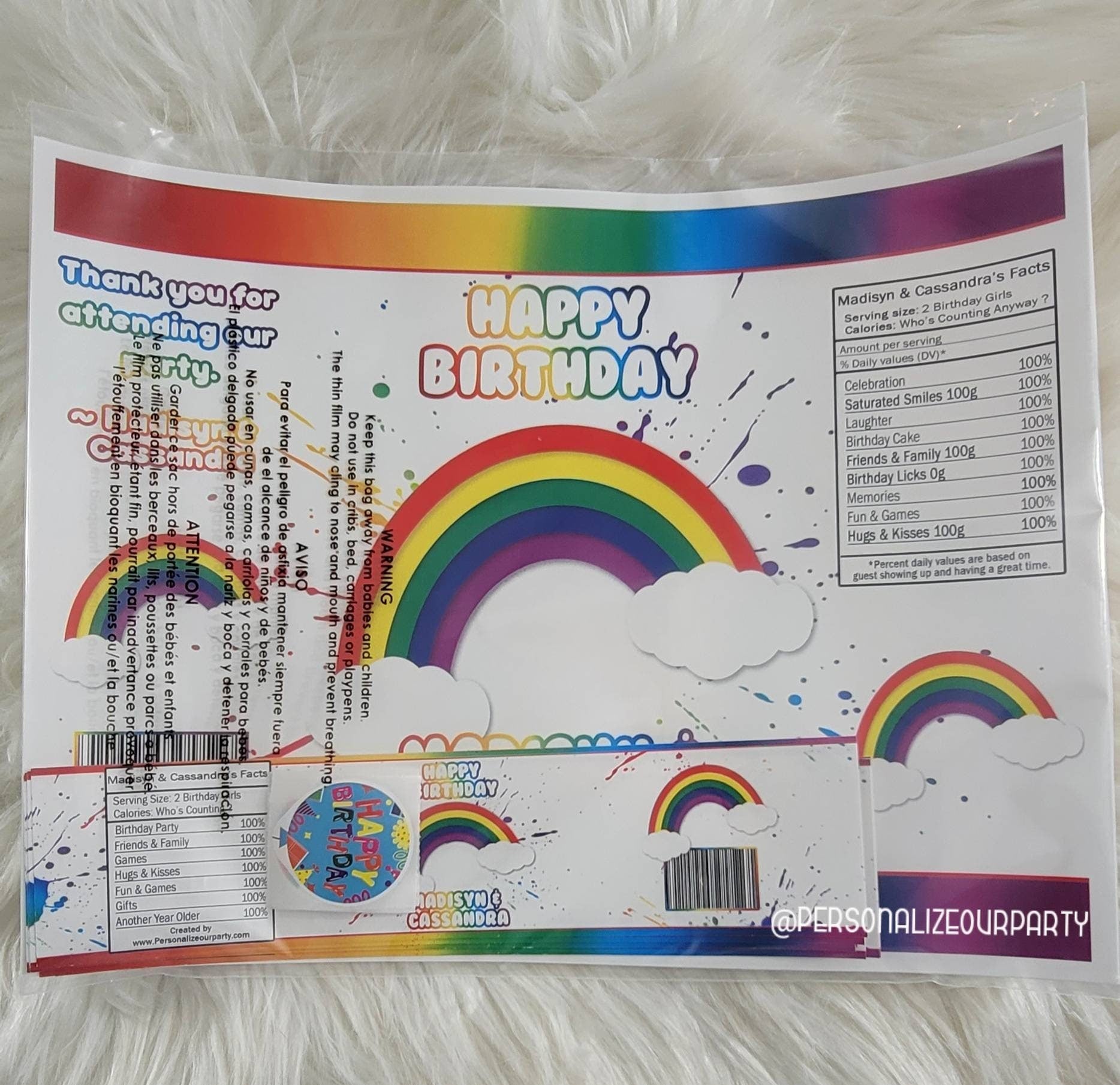 Rainbow chip bag/wrappers-rainbow party favors-rainbow birthday