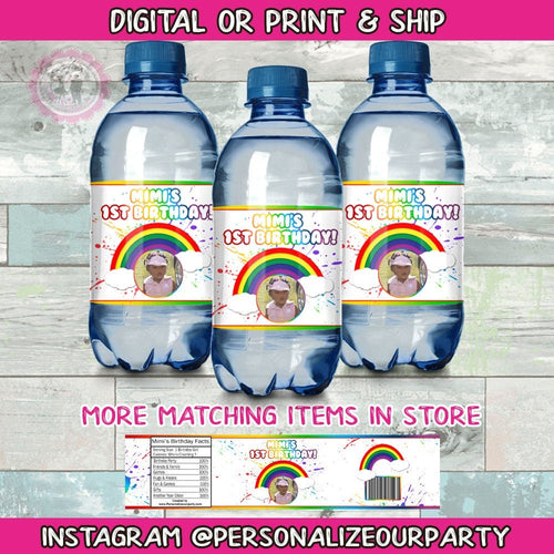 Rainbow water bottle wrappers-rainbow party favors-rainbow birthday-digital-print-rainbow party supplies-rainbow 1st birthday-rainbow treats