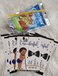 Mr. ONEderful juice pouches-juice pouch labels-mr onederful birthday party-1st birthday favors-boys 1st birthday-digital-print-onederful