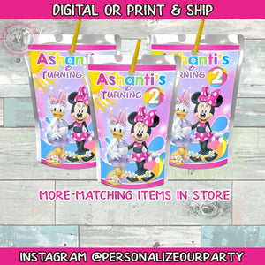minnie mouse & daisy duck pool party juice pouch labels-pool party favors-pool party favors-digital-print-pool party supplies-custom favors