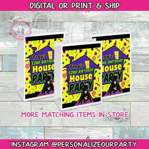 90's House party gift bags/labels-90's party favors-90's party bags-house party favors-custom party favor bag-digital-print-80's house party