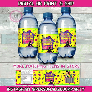 House party water bottle labels-house party favors-90's party-old school party favors-digital-print-kid n play-house party supplies-decor